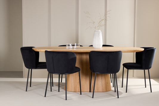 Edina & Stjärnö Esszimmerstuhl 2er-Pack Schwarz + Ovaler Esstisch 200 x 90 Natur