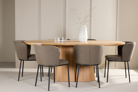 Edina & Stjärnö Esszimmerstuhl 2er-Pack Braun + Ovaler Esstisch 200 x 90 Natur