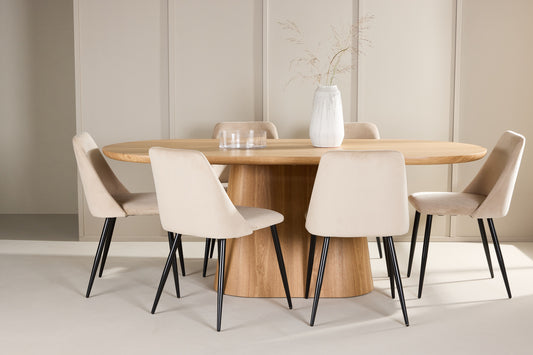 Night & Stjärnö Esszimmerstuhl 2er-Pack Beige + Ovaler Esstisch 200 x 90 Natur