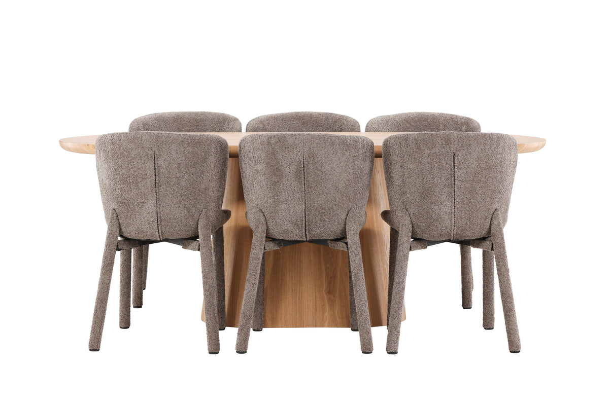 Stjärnö & Astoria Ovaler Esstisch 200 x 90 Natur + Esszimmerstühle 2er-Pack Braun