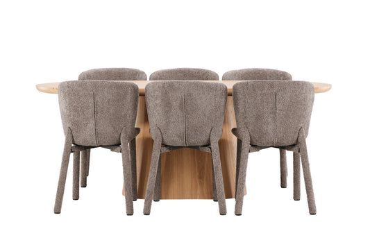 Stjärnö & Astoria Ovaler Esstisch 200 x 90 Natur + Esszimmerstühle 2er-Pack Braun