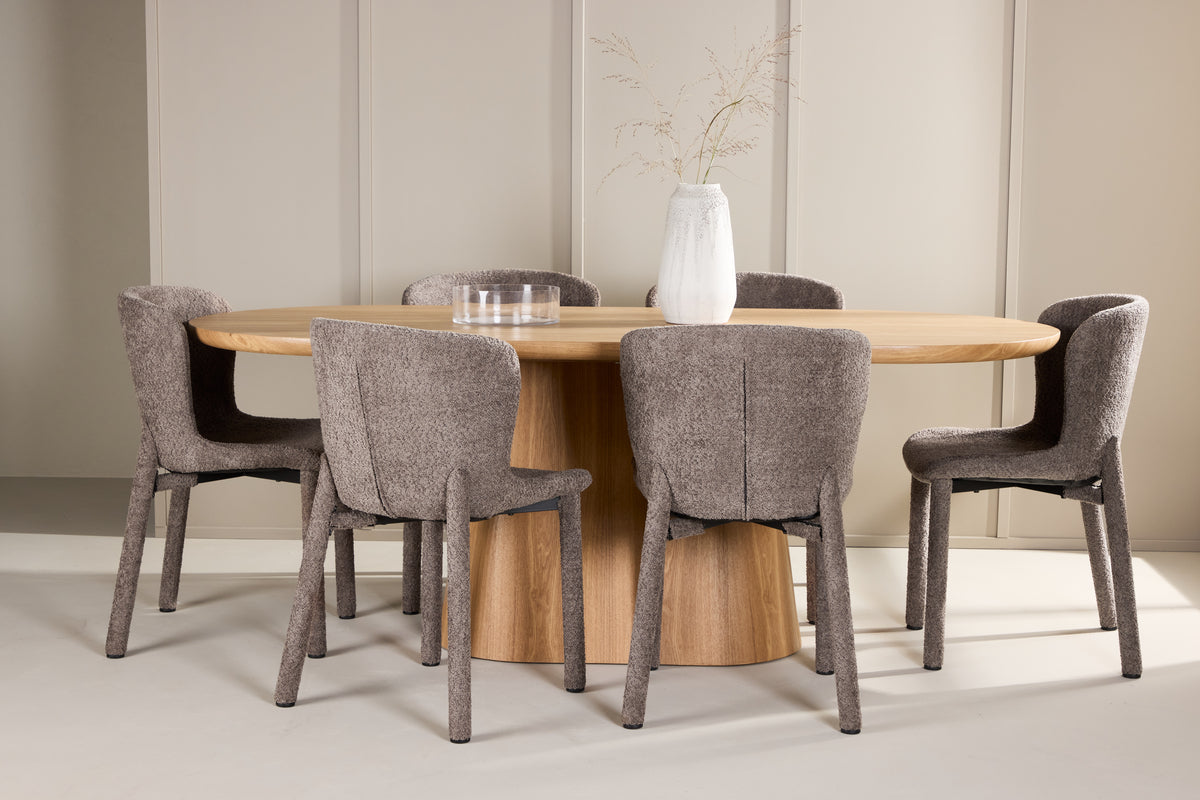 Stjärnö & Astoria Ovaler Esstisch 200 x 90 Natur + Esszimmerstühle 2er-Pack Braun