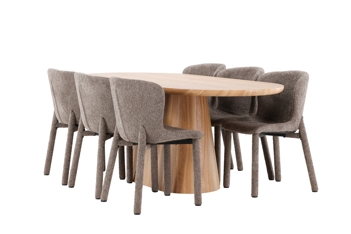 Stjärnö & Astoria Ovaler Esstisch 200 x 90 Natur + Esszimmerstühle 2er-Pack Braun