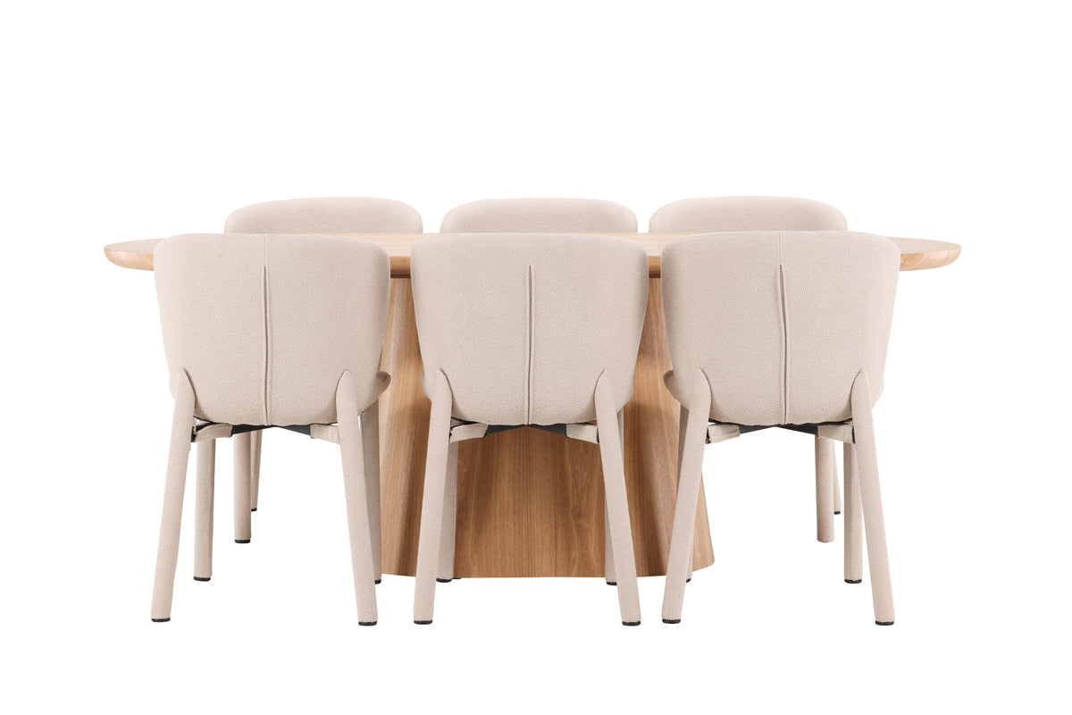 Stjärnö & Astoria Ovaler Esstisch 200 x 90 Natur + Esszimmerstuhl 2er-Pack Beige