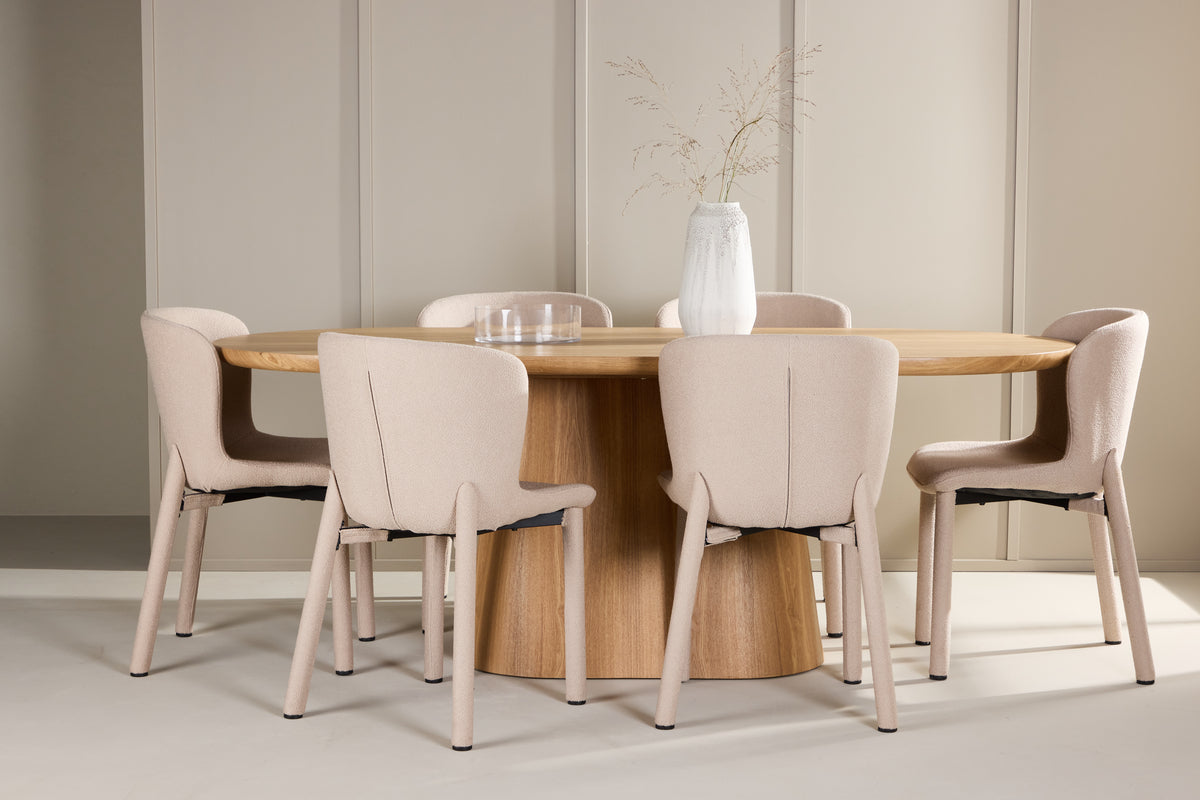 Stjärnö & Astoria Ovaler Esstisch 200 x 90 Natur + Esszimmerstuhl 2er-Pack Beige