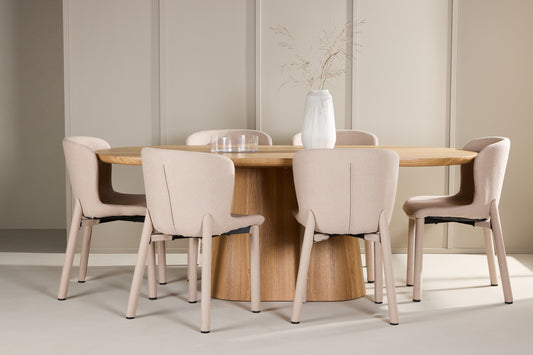 Stjärnö & Astoria Ovaler Esstisch 200 x 90 Natur + Esszimmerstuhl 2er-Pack Beige