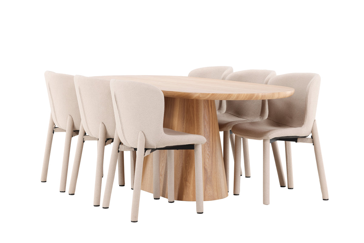 Stjärnö & Astoria Ovaler Esstisch 200 x 90 Natur + Esszimmerstuhl 2er-Pack Beige