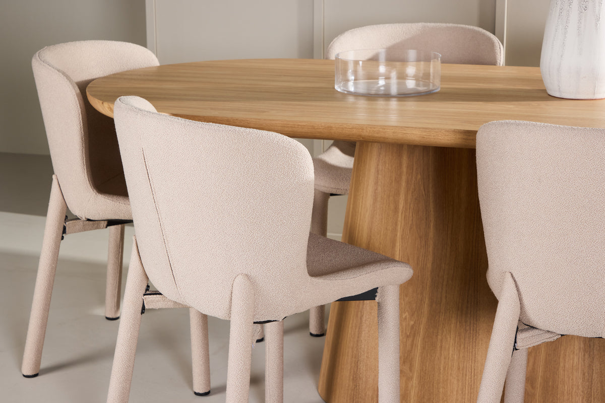 Stjärnö & Astoria Ovaler Esstisch 200 x 90 Natur + Esszimmerstuhl 2er-Pack Beige