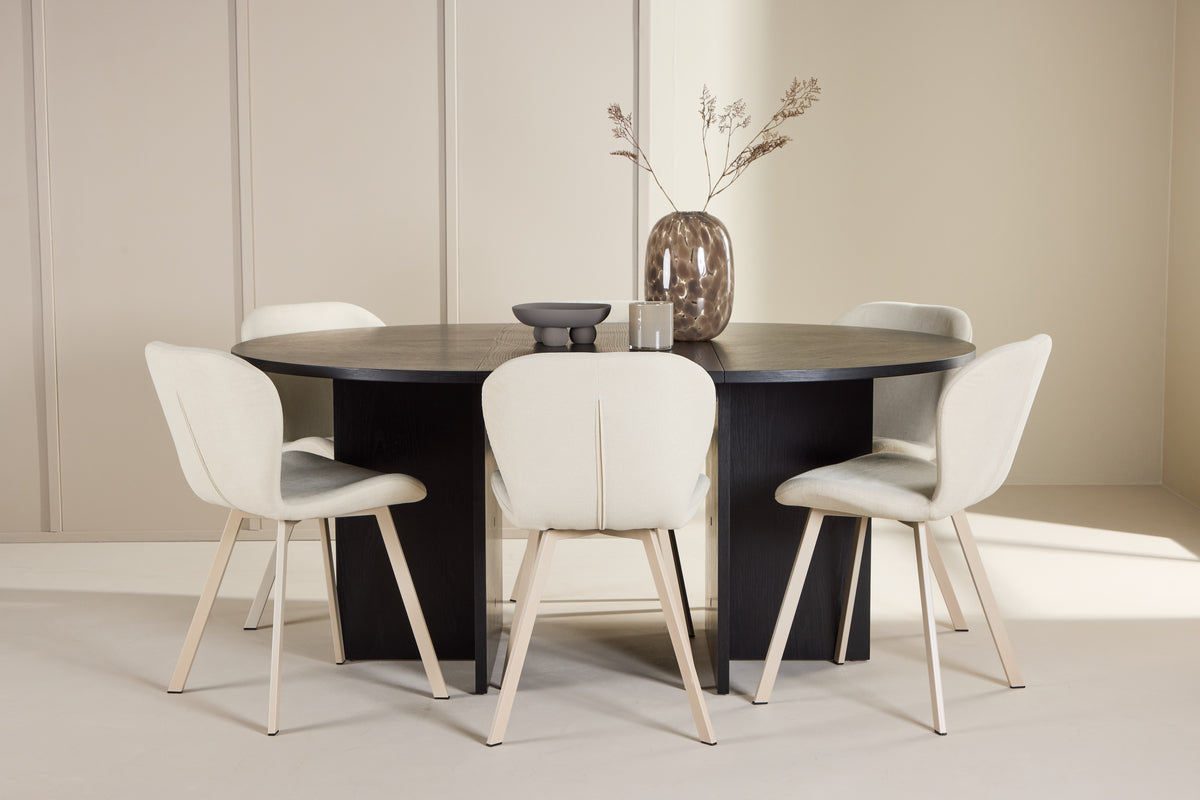 Strada & Lilja Esszimmer-Set 120 cm Schwarz mit 6 Stühlen in Beige