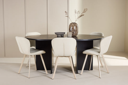 Strada & Lilja Esszimmer-Set 120 cm Schwarz mit 6 Stühlen in Beige